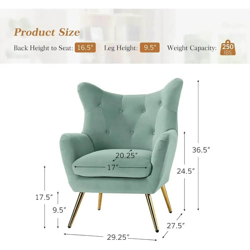 Modern Velvet Accent Armchair Tufted Club Chair with Gold Metal Legs