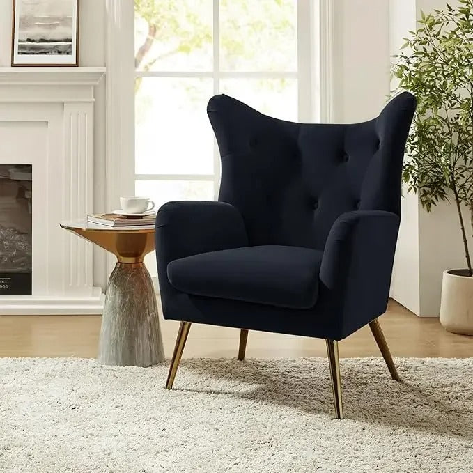Modern Velvet Accent Armchair Tufted Club Chair with Gold Metal Legs