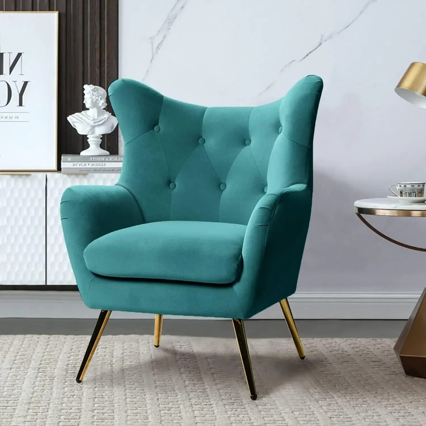 Modern Velvet Accent Armchair Tufted Club Chair with Gold Metal Legs