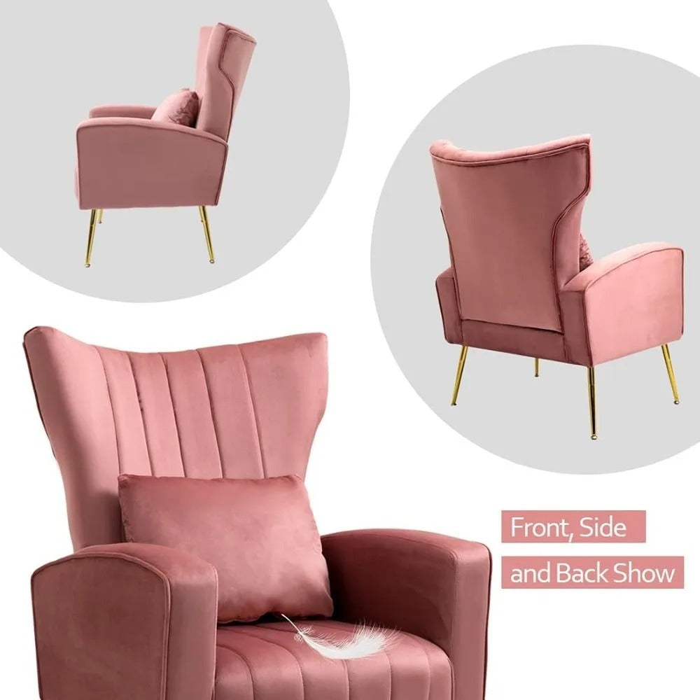 Modern Velvet High Back Accent Chairs Back Pillow Gold Legs (Set of 2)