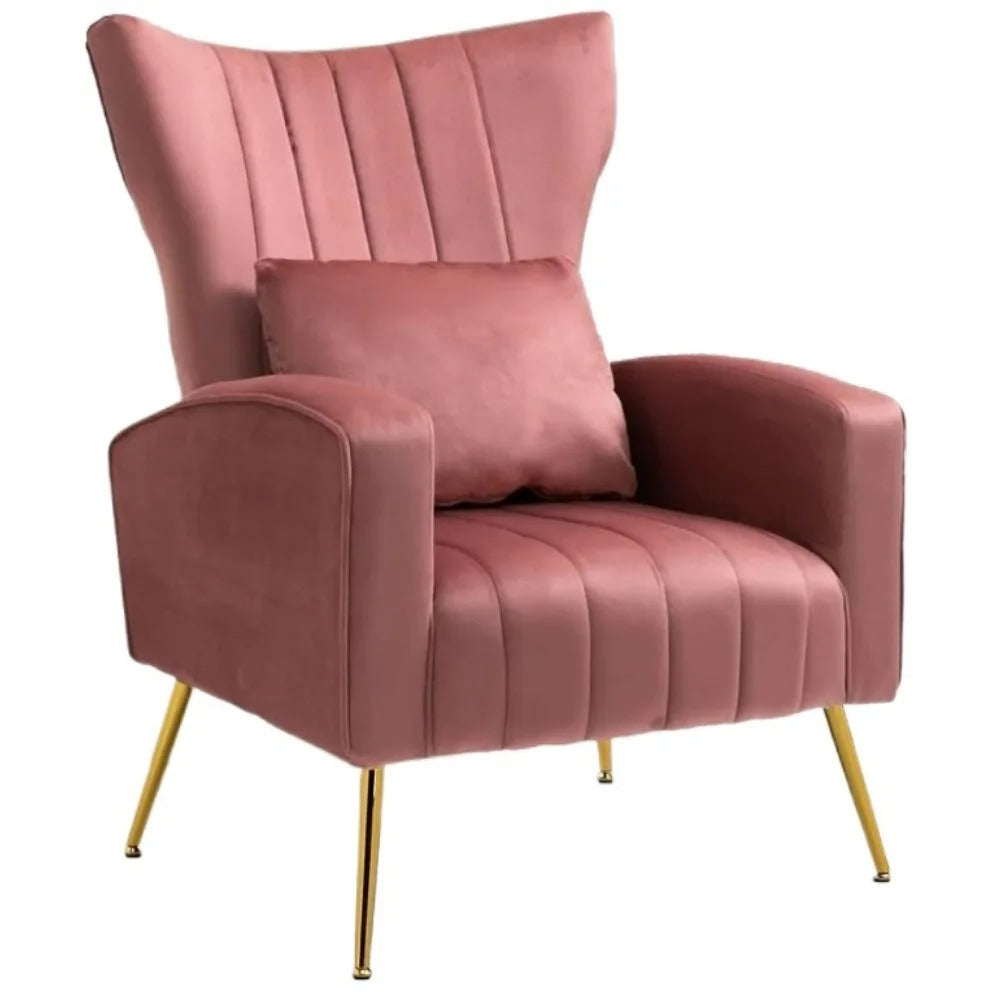 Modern Velvet High Back Accent Chairs Back Pillow Gold Legs (Set of 2)