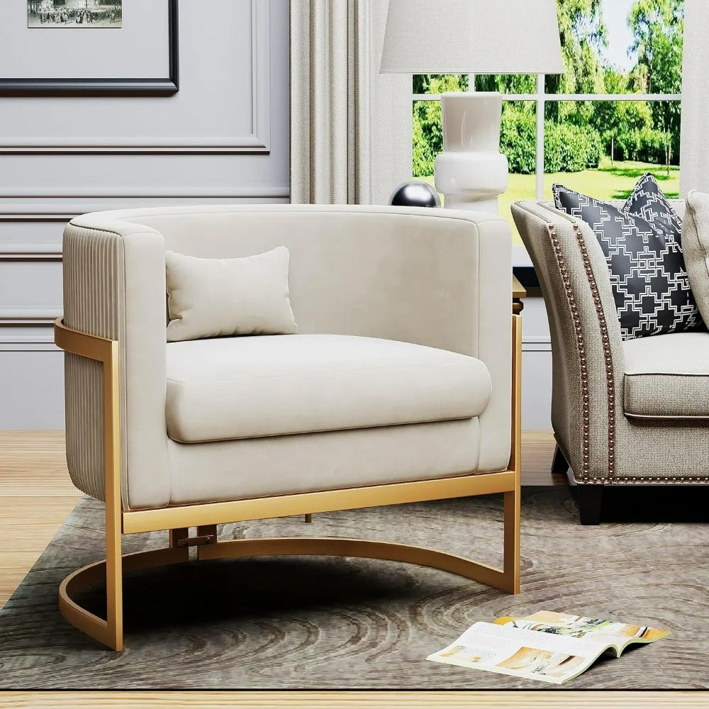 Modern Velvet Upholstered Barrel Cushioned Accent Chair Gold Legs