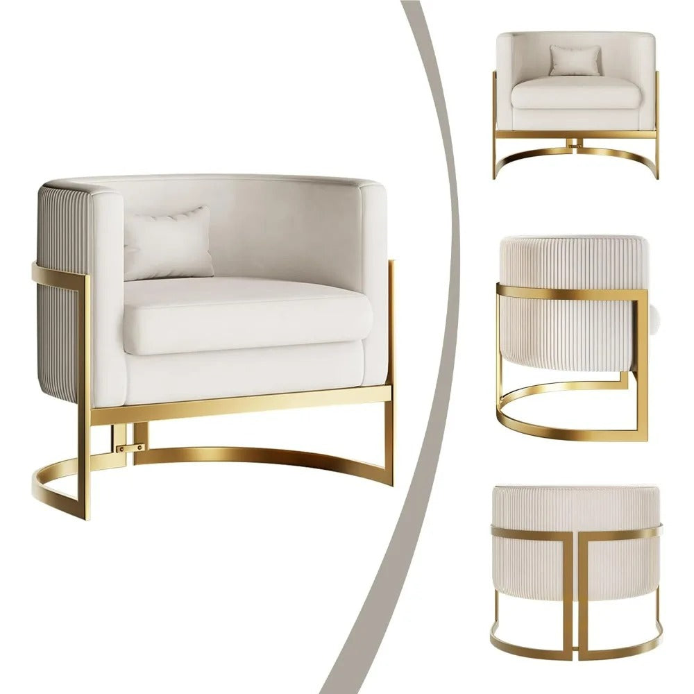Modern Velvet Upholstered Barrel Cushioned Accent Chair Gold Legs