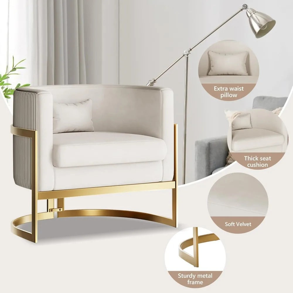 Modern Velvet Upholstered Barrel Cushioned Accent Chair Gold Legs