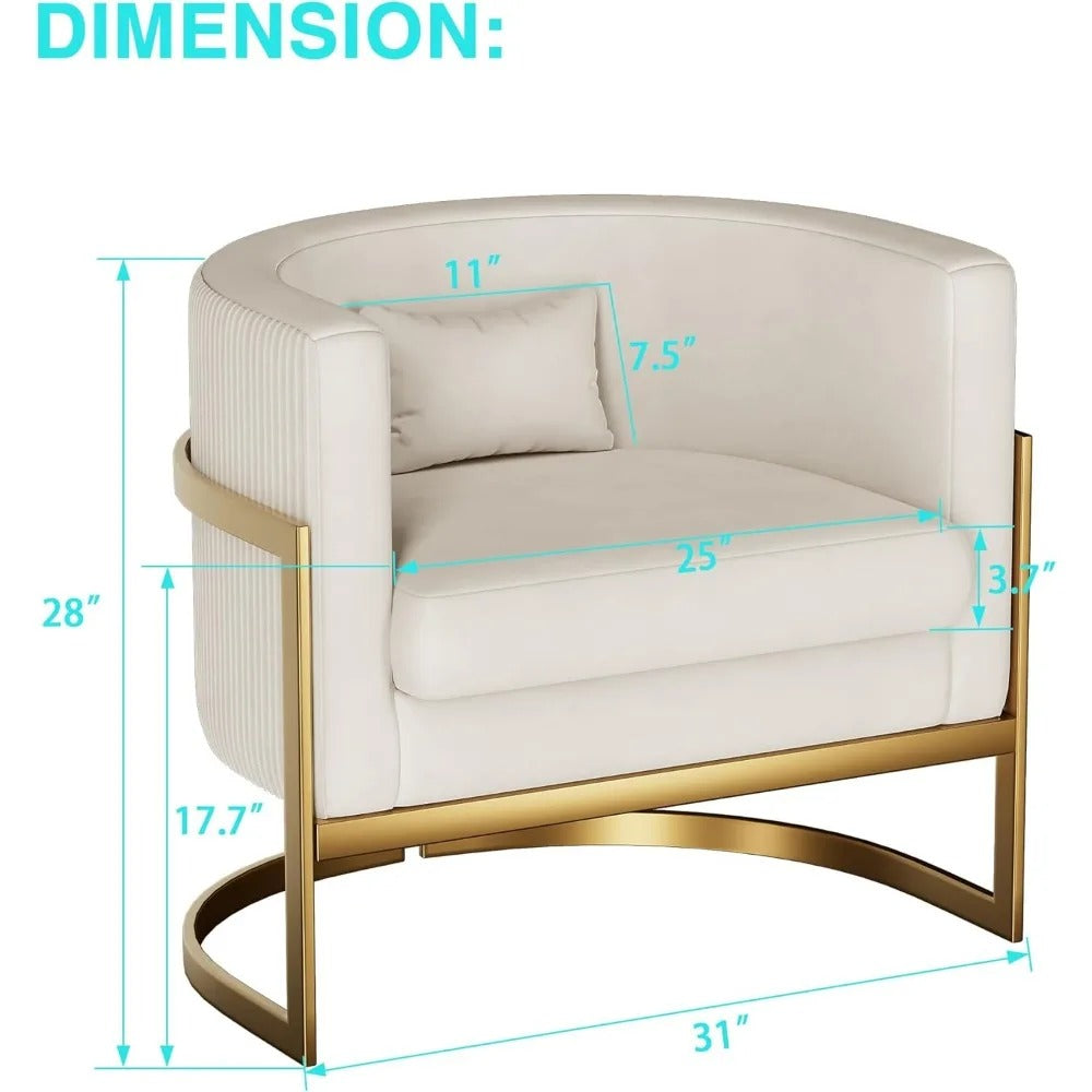 Modern Velvet Upholstered Barrel Cushioned Accent Chair Gold Legs