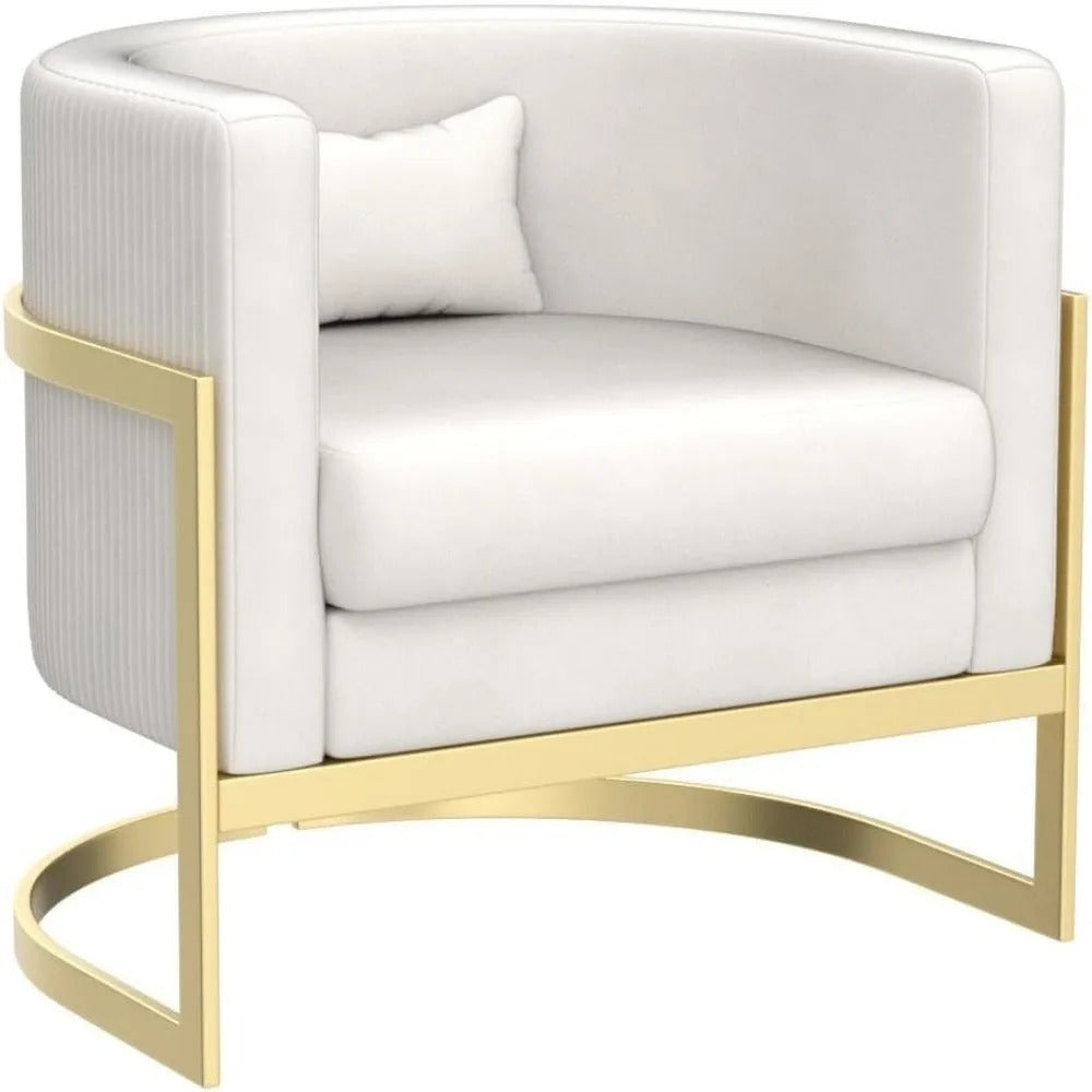 Modern Velvet Upholstered Barrel Cushioned Accent Chair Gold Legs