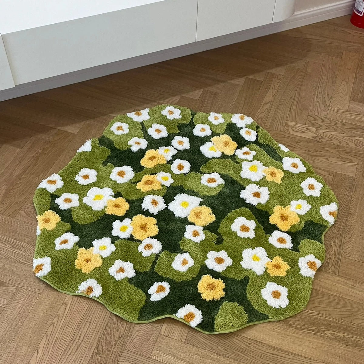 Nature Lover Daisy Flowers Floral Design Tufted Rug