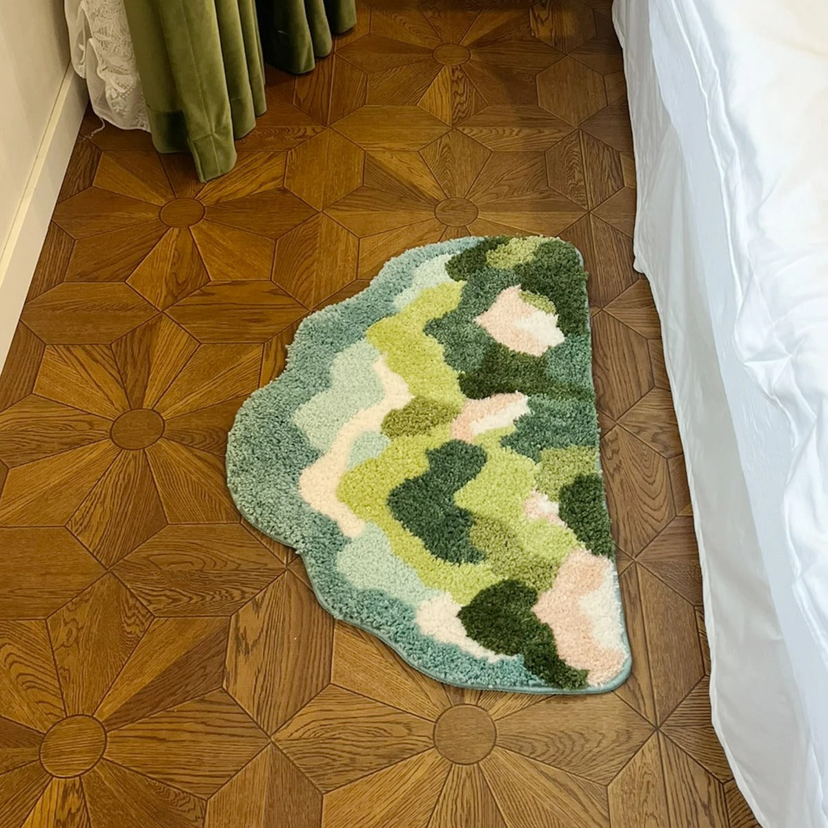 Outdoors Green Mountain Nature Lover Hiking Tufted Rug