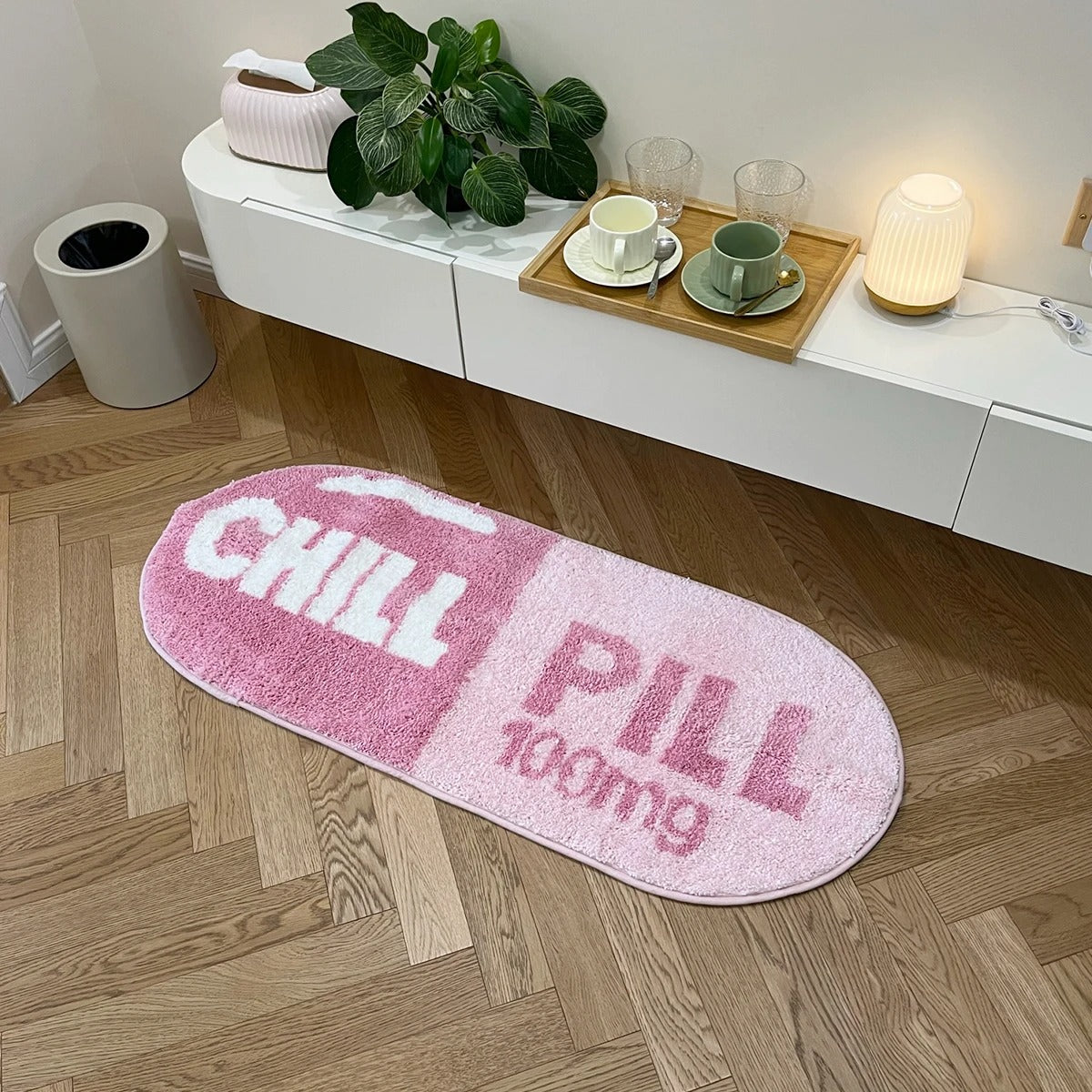 Pink Blue 'Chill Pill' 100mg Oval Tufted Rug