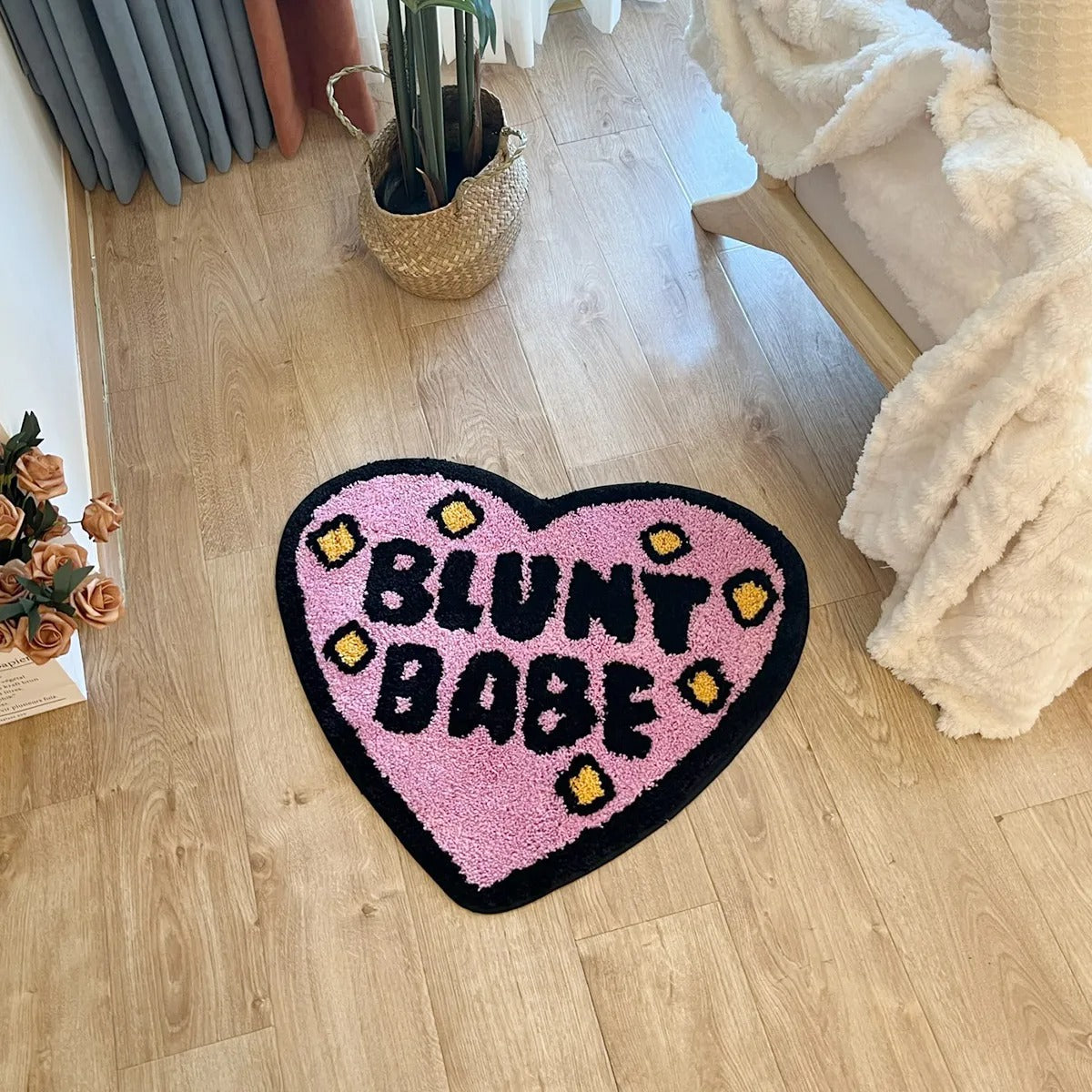 Pink 'Blunt Babe' Heart Tufted Rug
