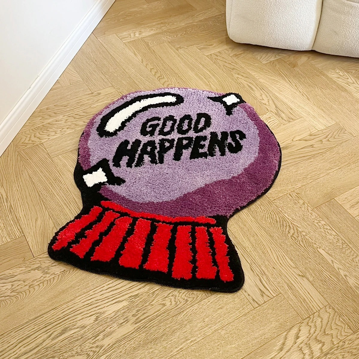 Positivity 'Good Happens' Purple Crystal Ball Tufted Rug