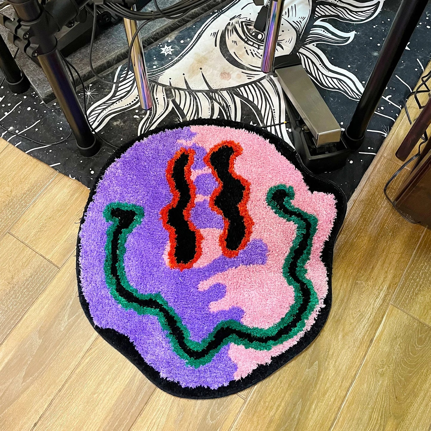Purple Pink Trippy Smiling Face Tufted Rug
