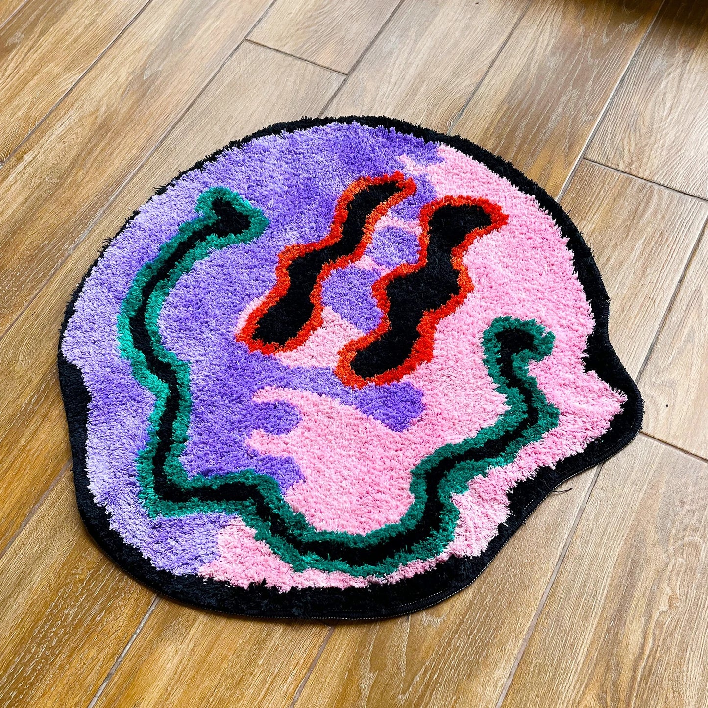 Purple Pink Trippy Smiling Face Tufted Rug