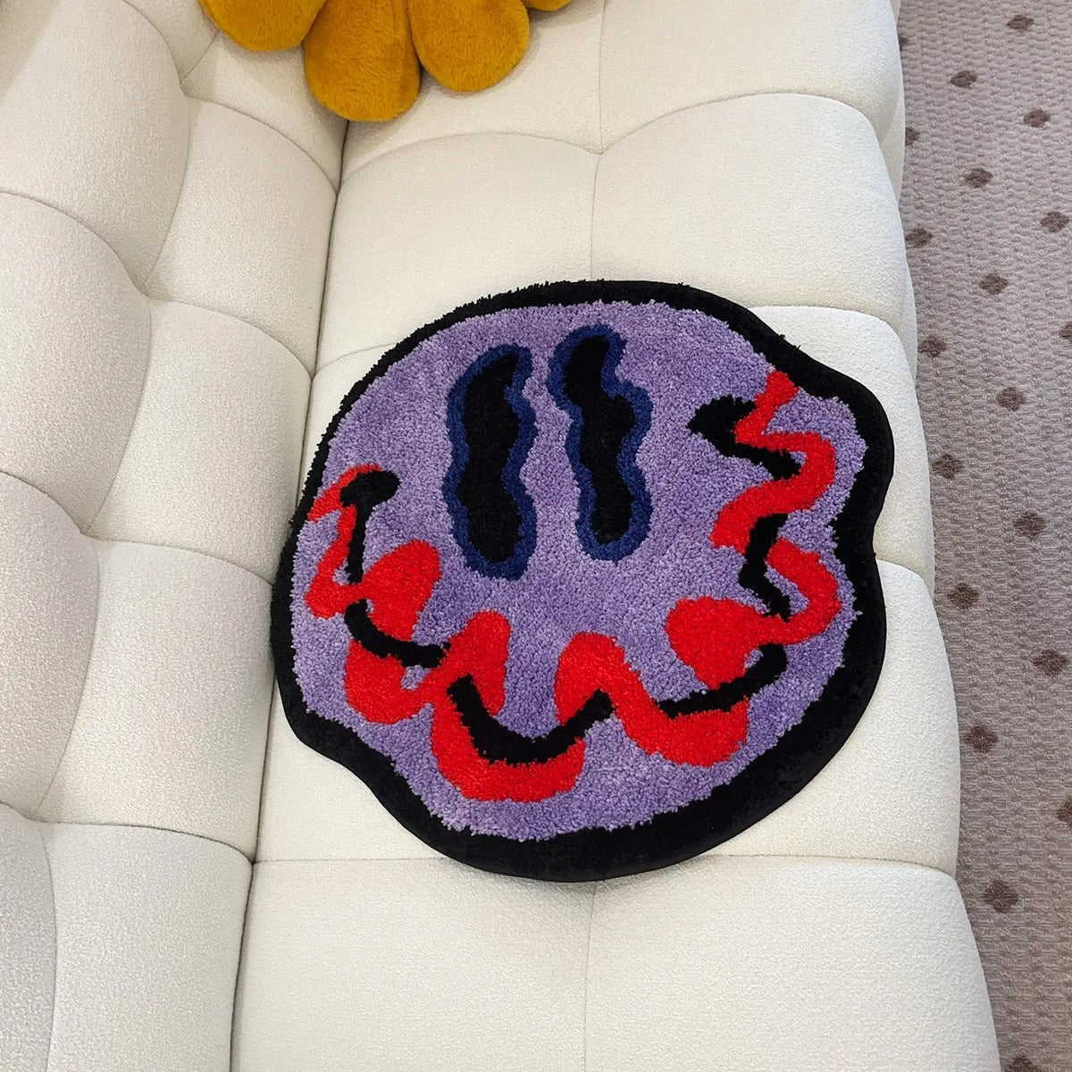 Purple Red Trippy Smiling Face Tufted Rug