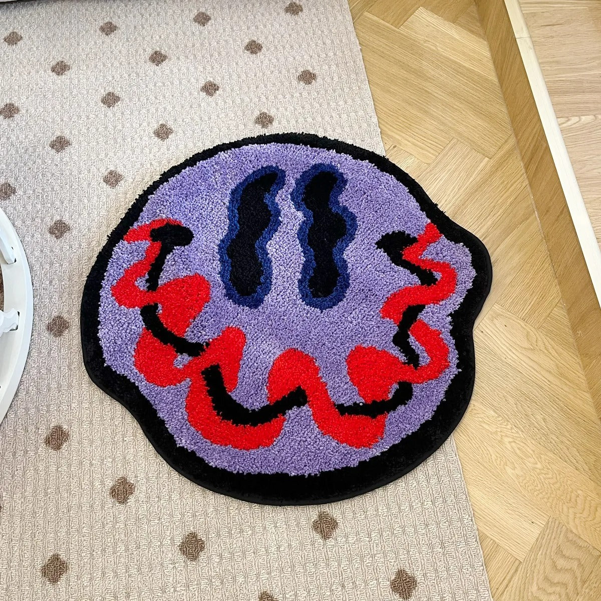 Purple Red Trippy Smiling Face Tufted Rug