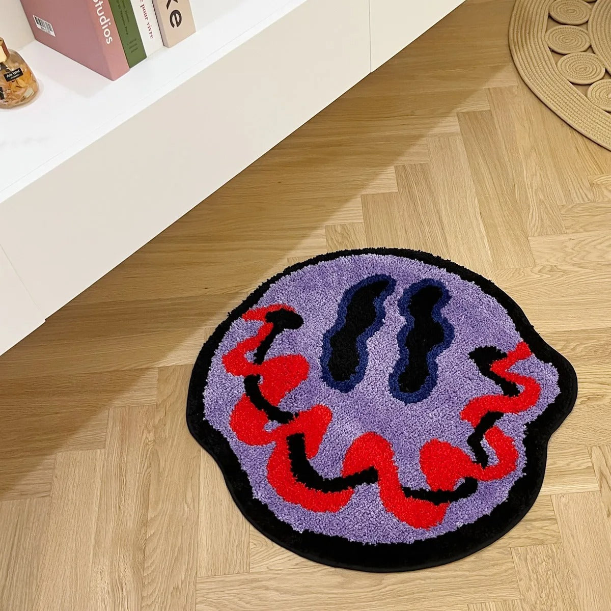 Purple Red Trippy Smiling Face Tufted Rug