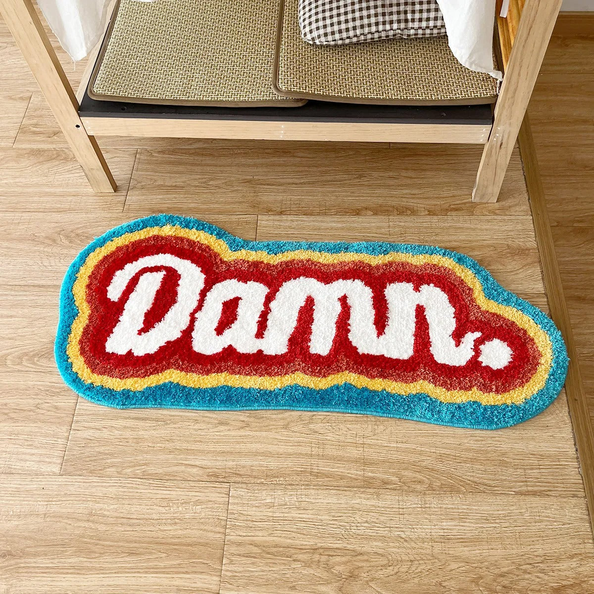 Rainbow 'Damn' Letter Element Tufted Rug