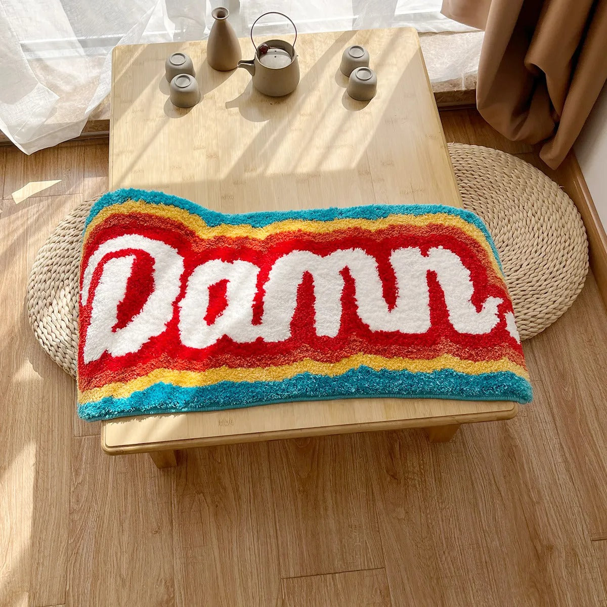 Rainbow 'Damn' Letter Element Tufted Rug