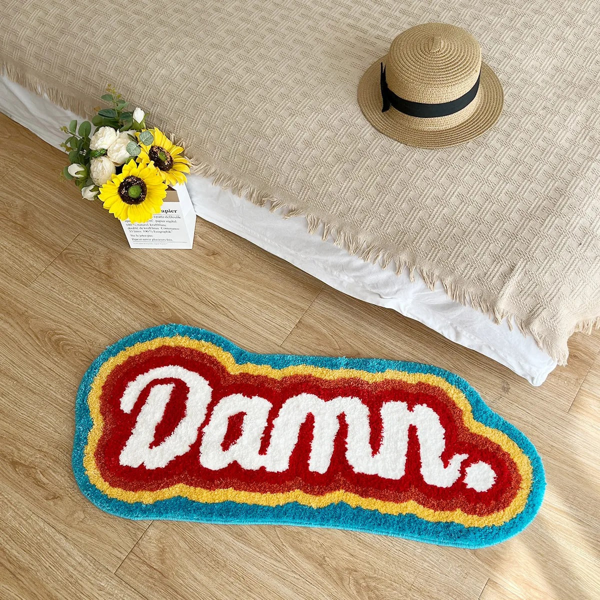 Rainbow 'Damn' Letter Element Tufted Rug