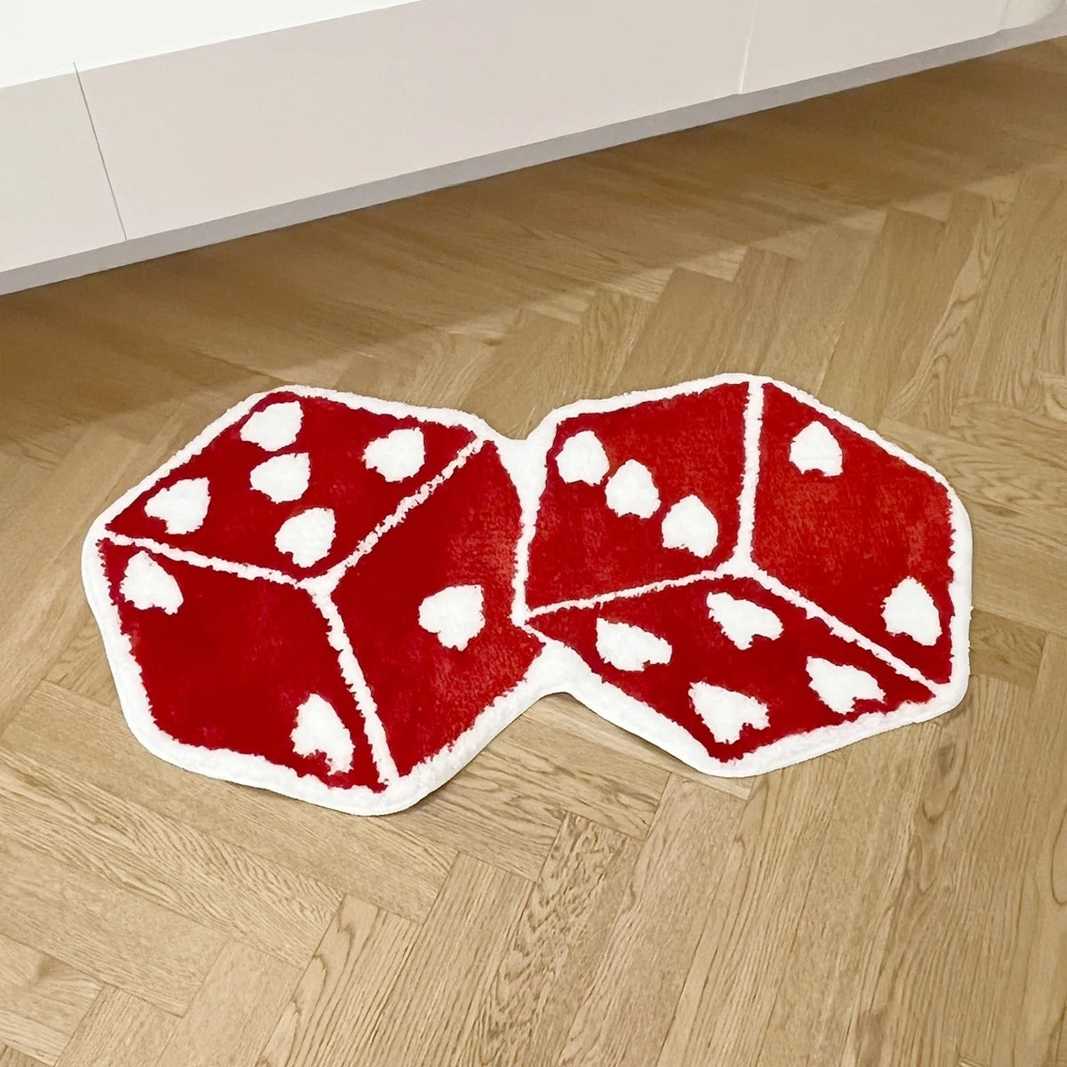 Red Dice With White Hearts Tufted Rug