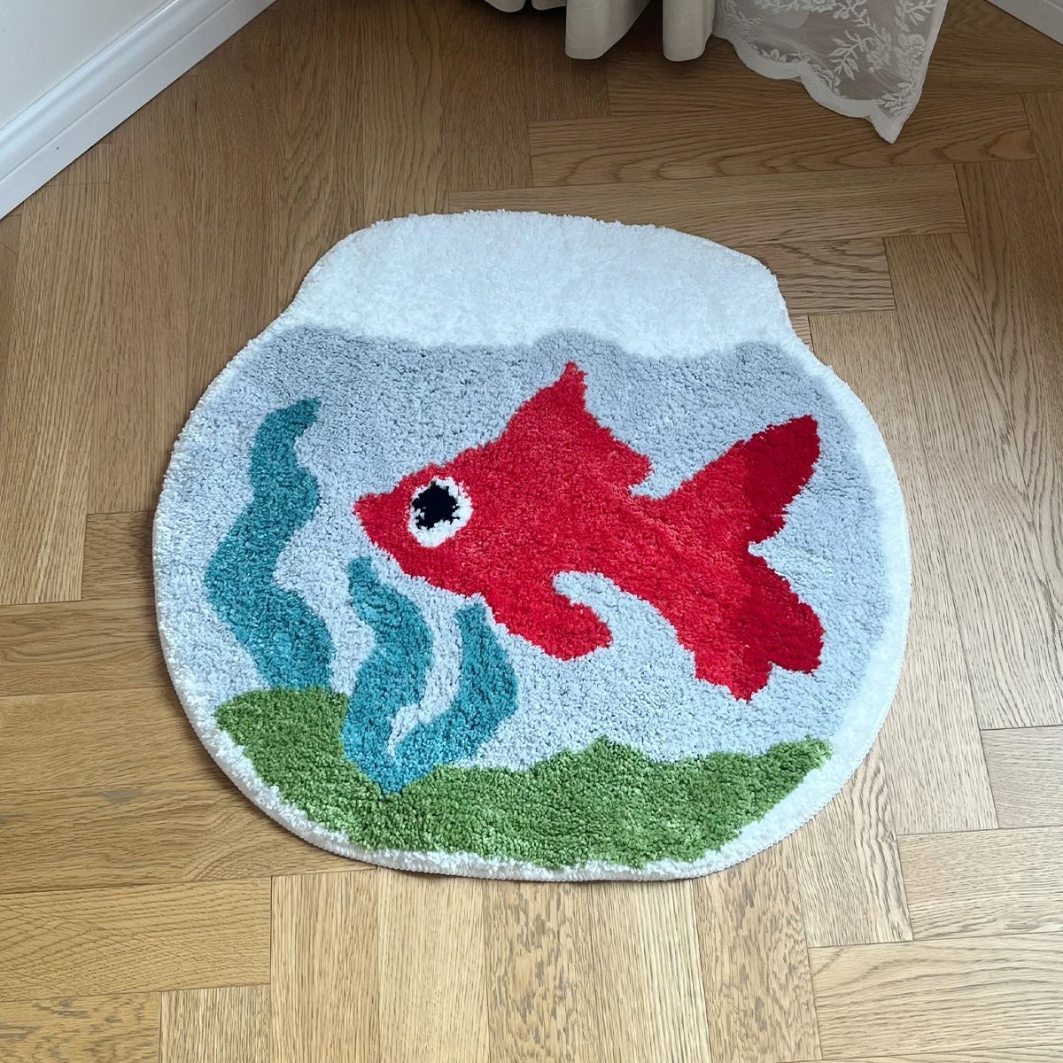 Red Fish In Water Tank Tufted Rug