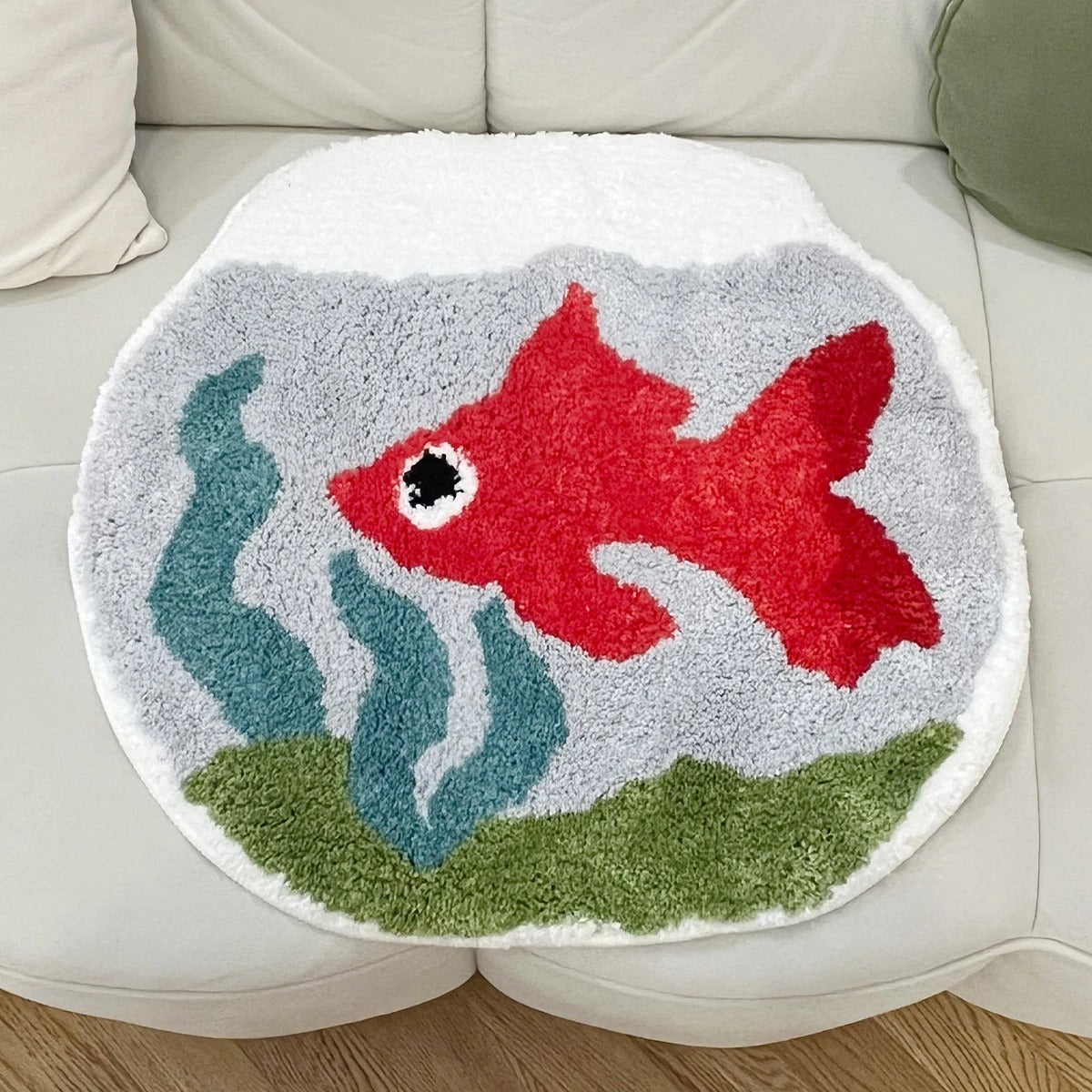 Red Fish In Water Tank Tufted Rug