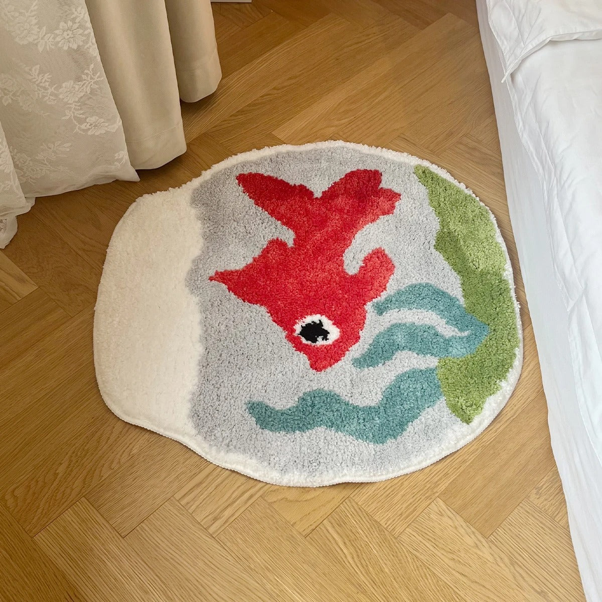 Red Fish In Water Tank Tufted Rug