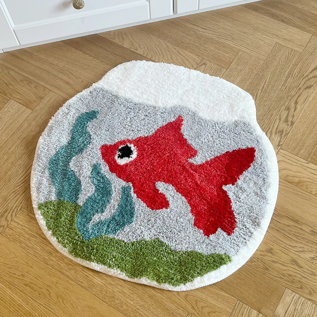 Red Fish In Water Tank Tufted Rug