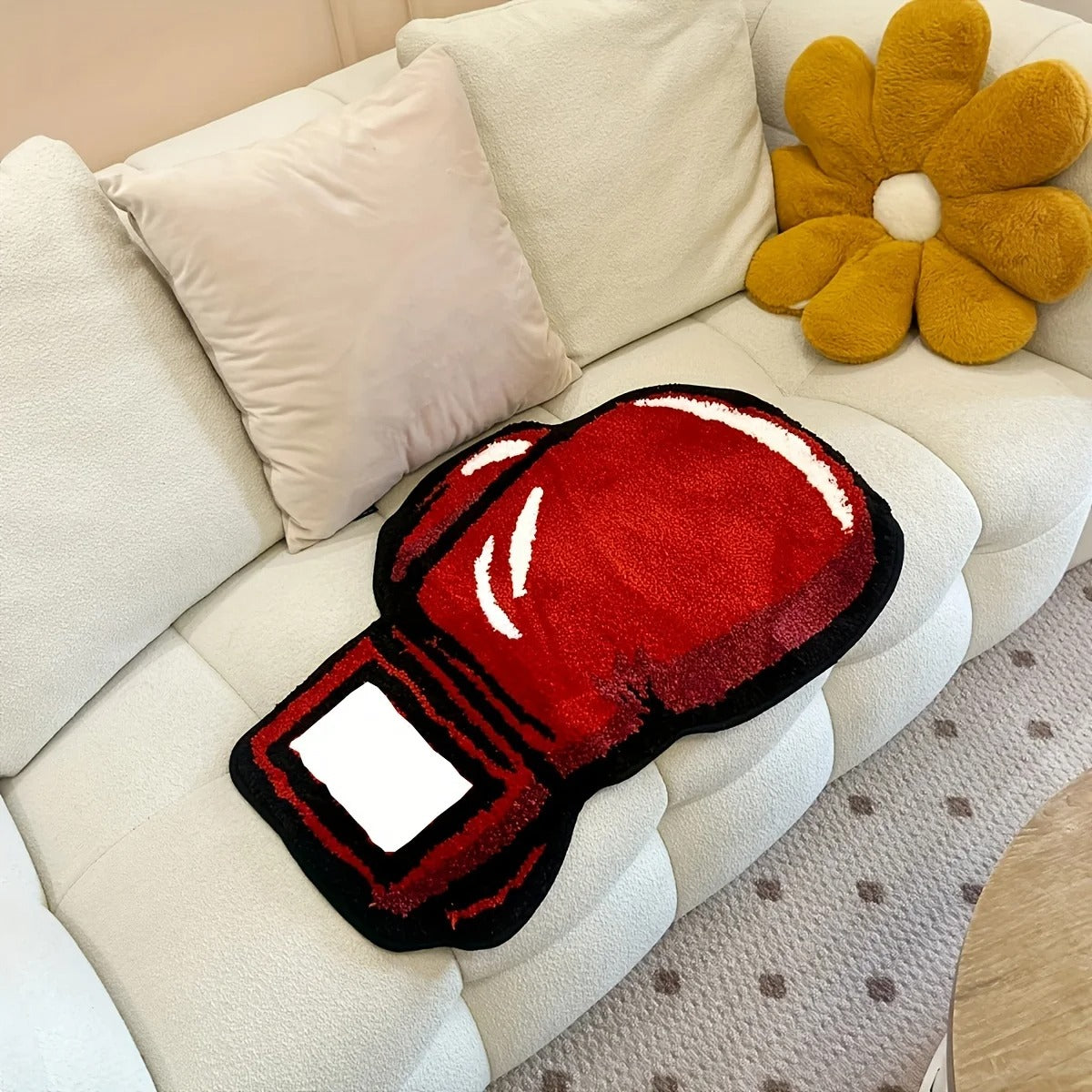Red Punching Boxing Glove Tufted Rug
