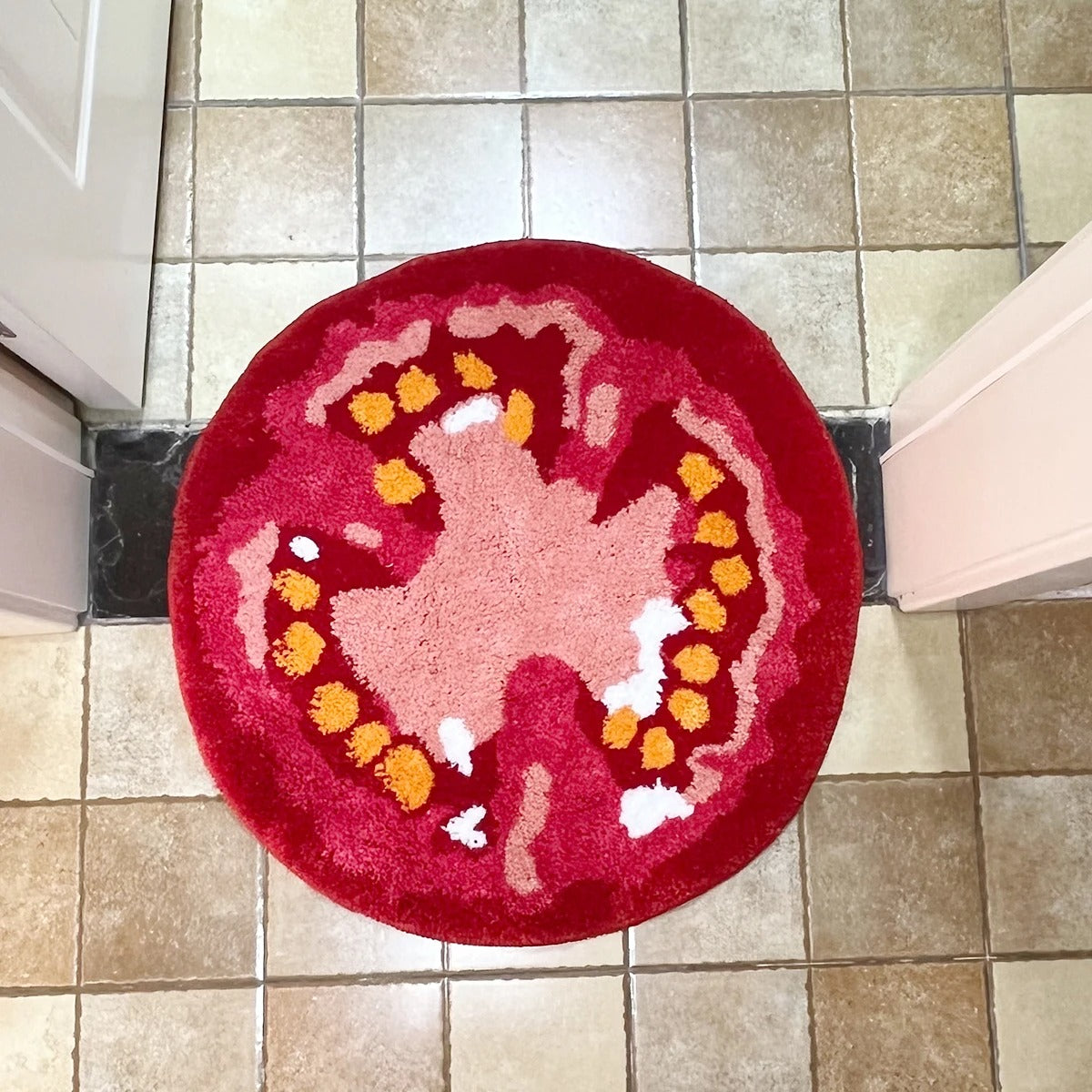 Red Sliced Tomato Fruit Tufted Rug