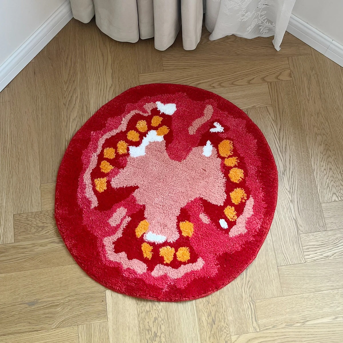 Red Sliced Tomato Fruit Tufted Rug