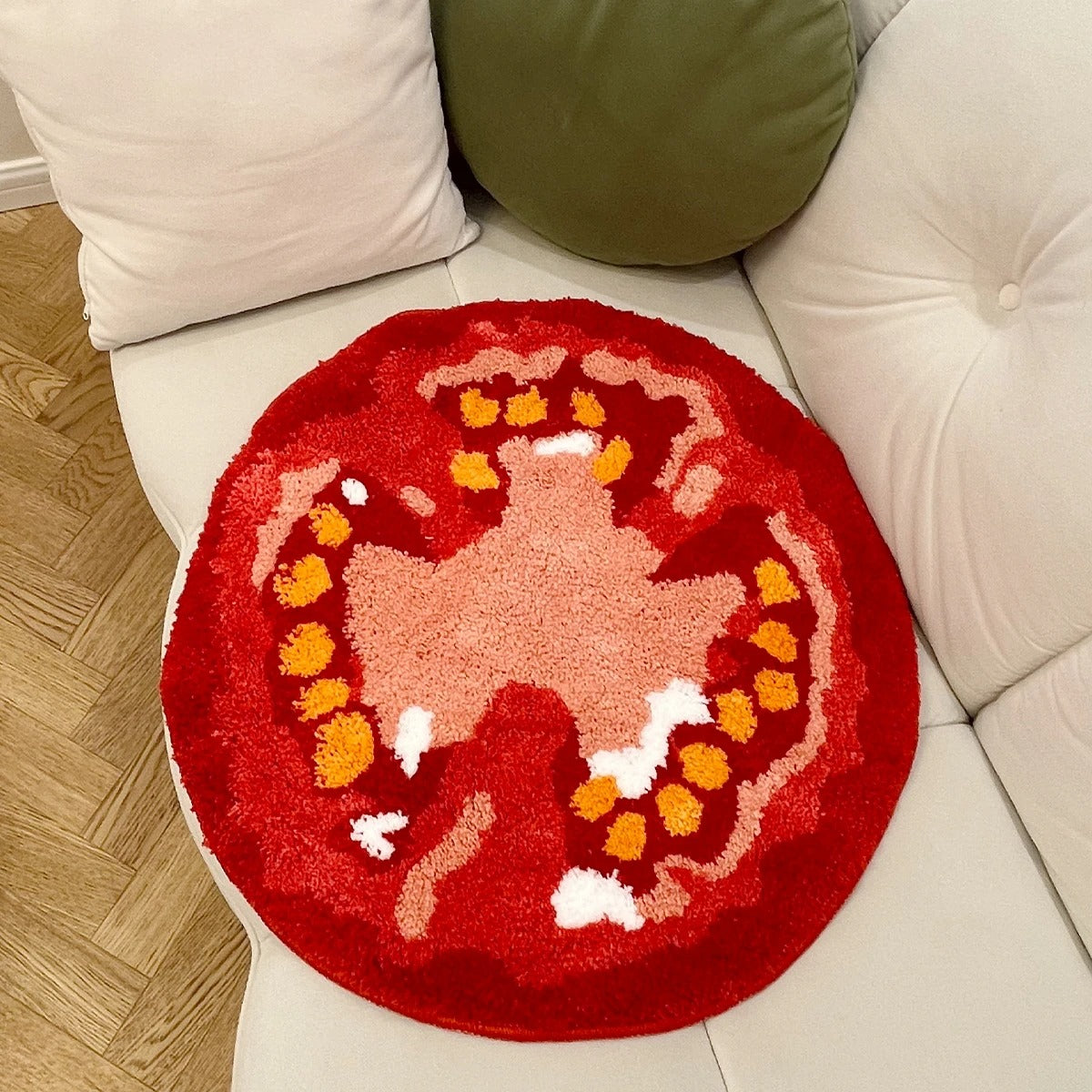 Red Sliced Tomato Fruit Tufted Rug