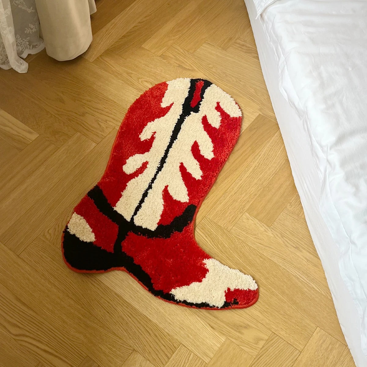 Red White Western Cowboy Cowgirl Boots Tufted Rug