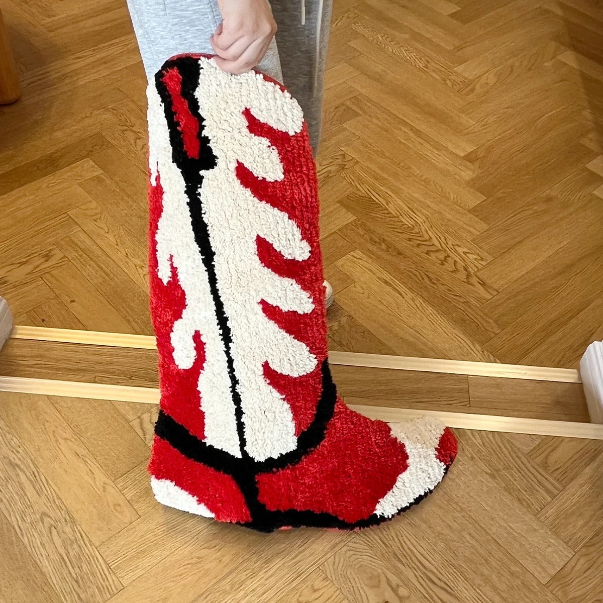 Red White Western Cowboy Cowgirl Boots Tufted Rug