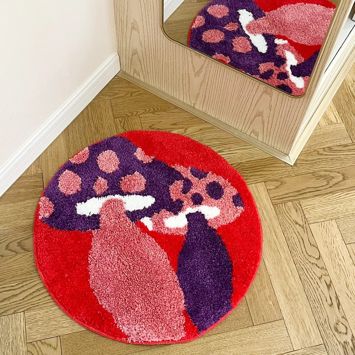 Round Red Psychedelic Colorful Mushroom Tufted Rug
