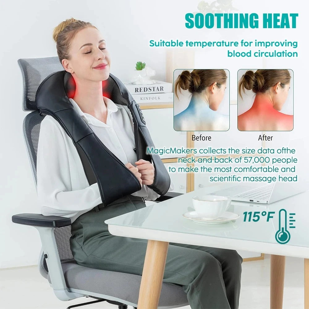 Shiatsu Neck and Shoulder Massager with Heat – Deep Kneading 3D Massage Pillow for Back, Waist, and Leg Pain Relief – Portable Electric Massager for Home, Office, Car