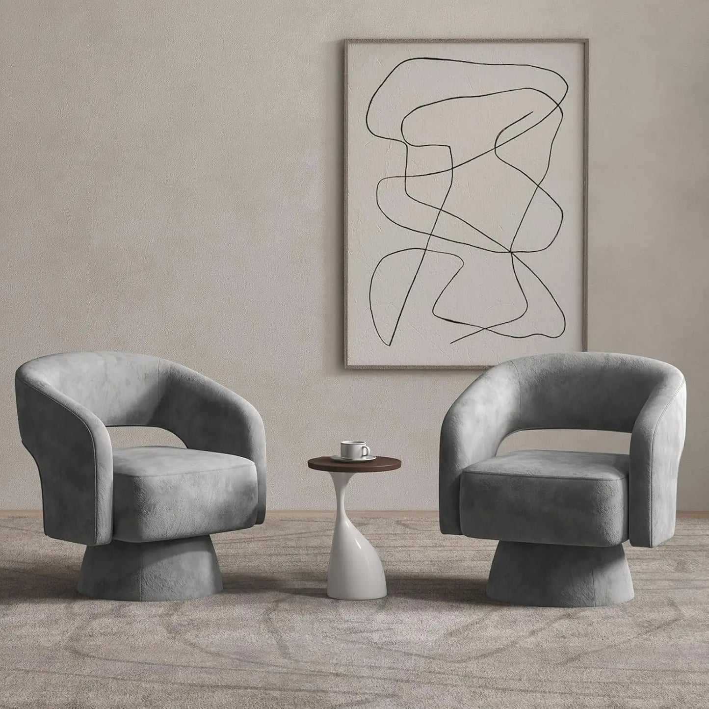 Minimalist Modern Design Velvet Upholstered Barrel Cushioned Overstuffed Accent Chair