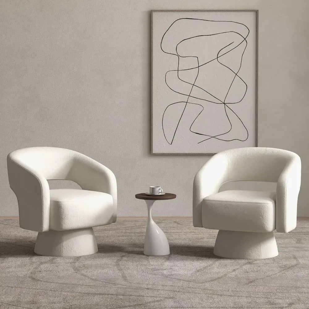 Minimalist Modern Design Velvet Upholstered Barrel Cushioned Overstuffed Accent Chair