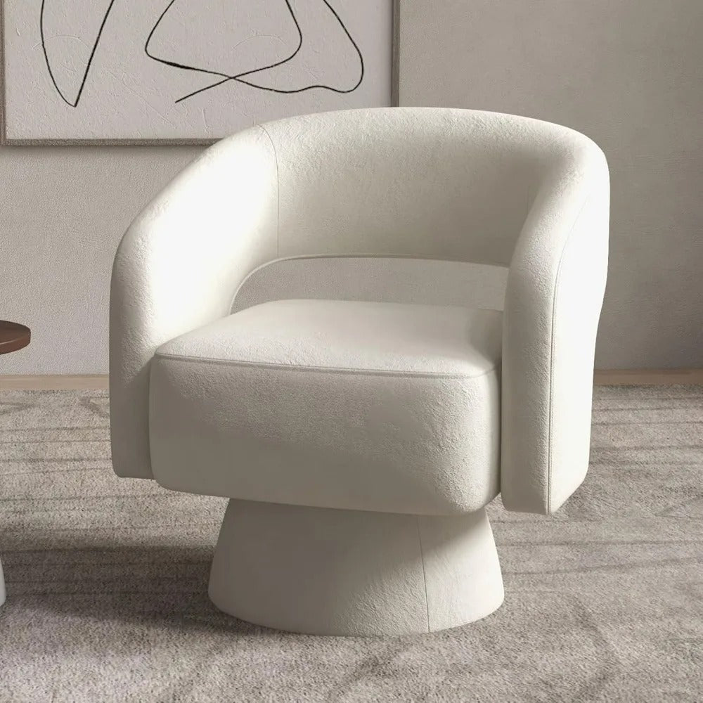 Minimalist Modern Design Velvet Upholstered Barrel Cushioned Overstuffed Accent Chair