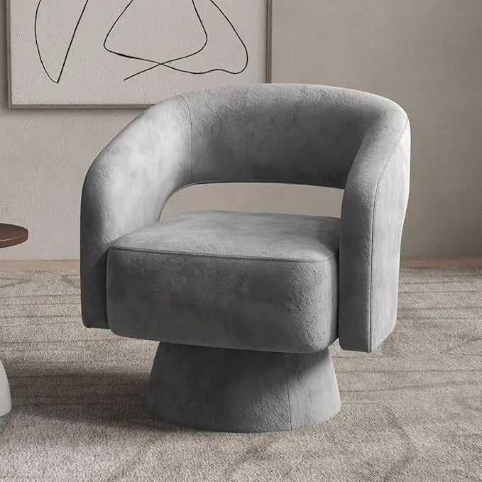 Minimalist Modern Design Velvet Upholstered Barrel Cushioned Overstuffed Accent Chair
