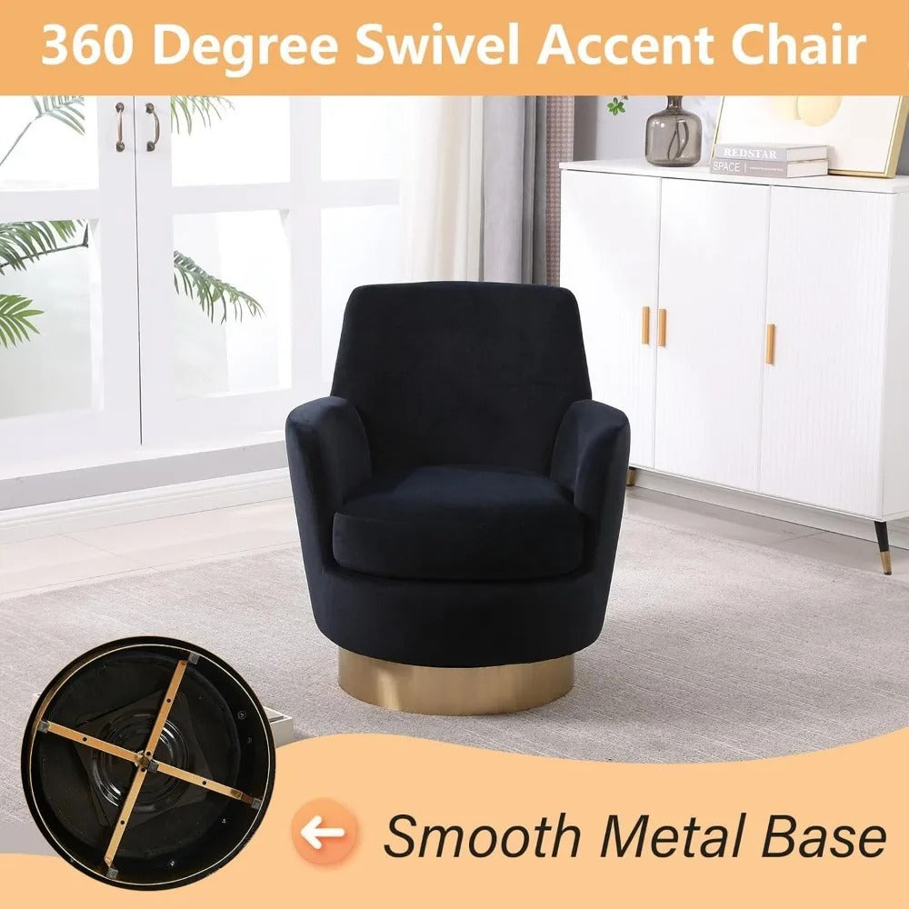 Swivel Barrel Round Bucket Velvet Upholstered Accent Chairs Gold Base (Set of 2)