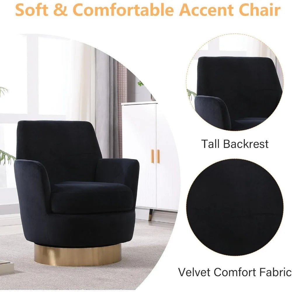 Swivel Barrel Round Bucket Velvet Upholstered Accent Chairs Gold Base (Set of 2)