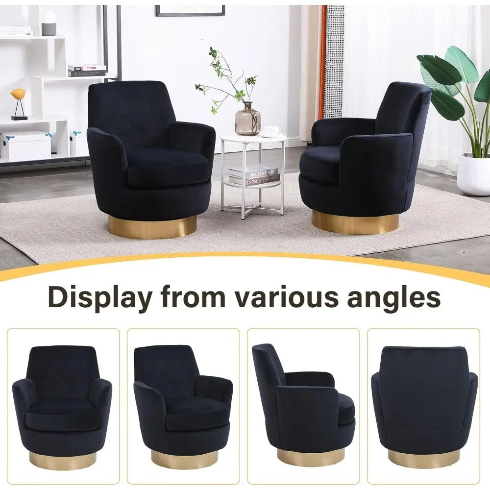 Swivel Barrel Round Bucket Velvet Upholstered Accent Chairs Gold Base (Set of 2)