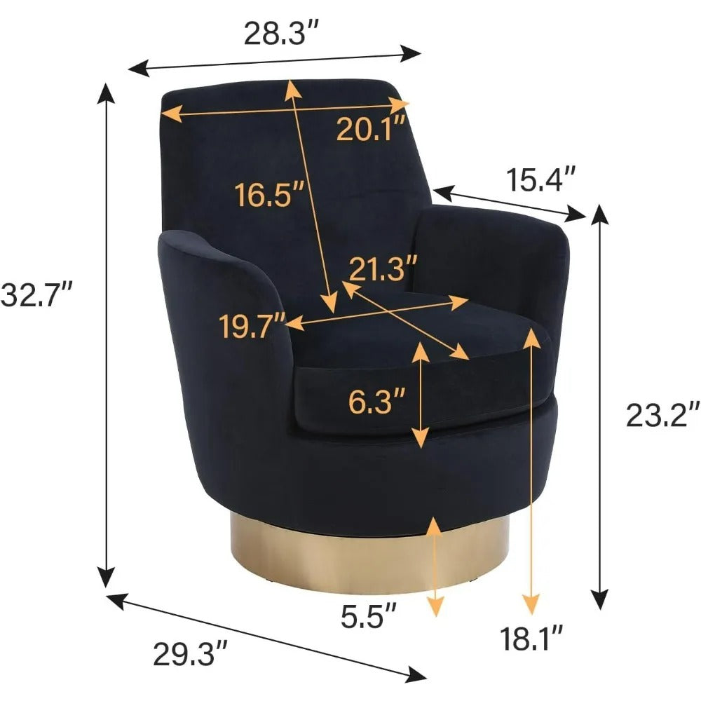 Swivel Barrel Round Bucket Velvet Upholstered Accent Chairs Gold Base (Set of 2)