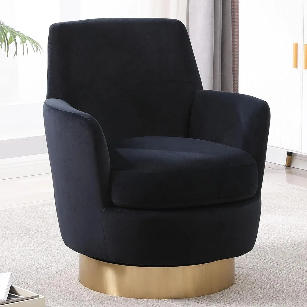 Swivel Barrel Round Bucket Velvet Upholstered Accent Chairs Gold Base (Set of 2)