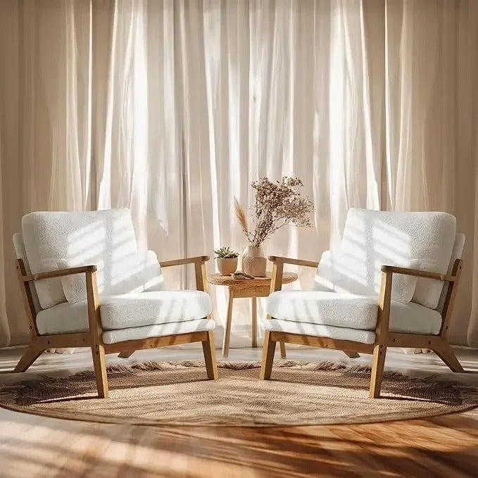 Upholstered Accent Chairs Farmhouse Armchairs Linen Blend Fabric Widened Armrests Waist Pillow (Set of 2)