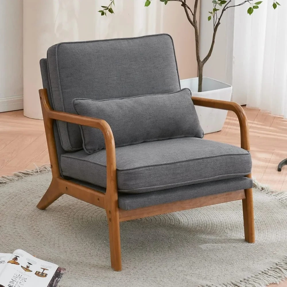 Upholstered Accent Chairs Farmhouse Armchairs Linen Blend Fabric Widened Armrests Waist Pillow (Set of 2)
