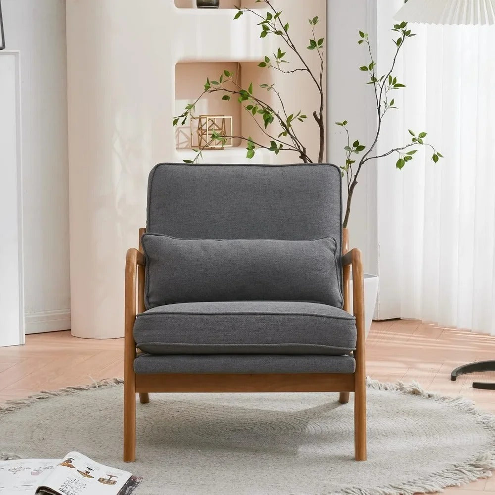 Upholstered Accent Chairs Farmhouse Armchairs Linen Blend Fabric Widened Armrests Waist Pillow (Set of 2)