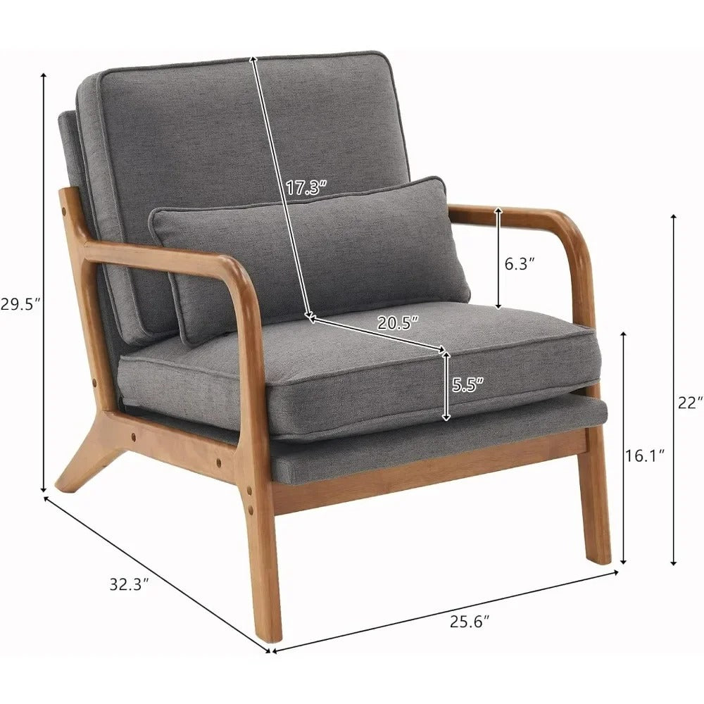 Upholstered Accent Chairs Farmhouse Armchairs Linen Blend Fabric Widened Armrests Waist Pillow (Set of 2)