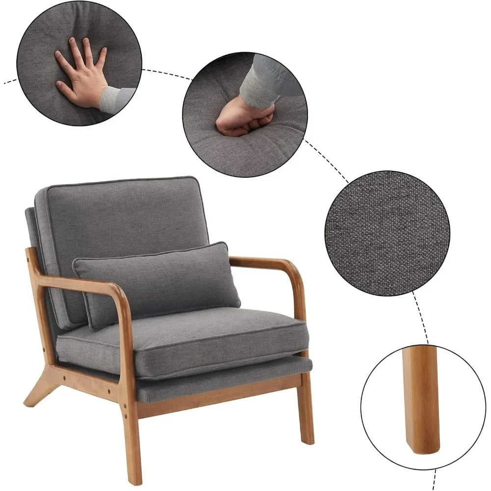 Upholstered Accent Chairs Farmhouse Armchairs Linen Blend Fabric Widened Armrests Waist Pillow (Set of 2)
